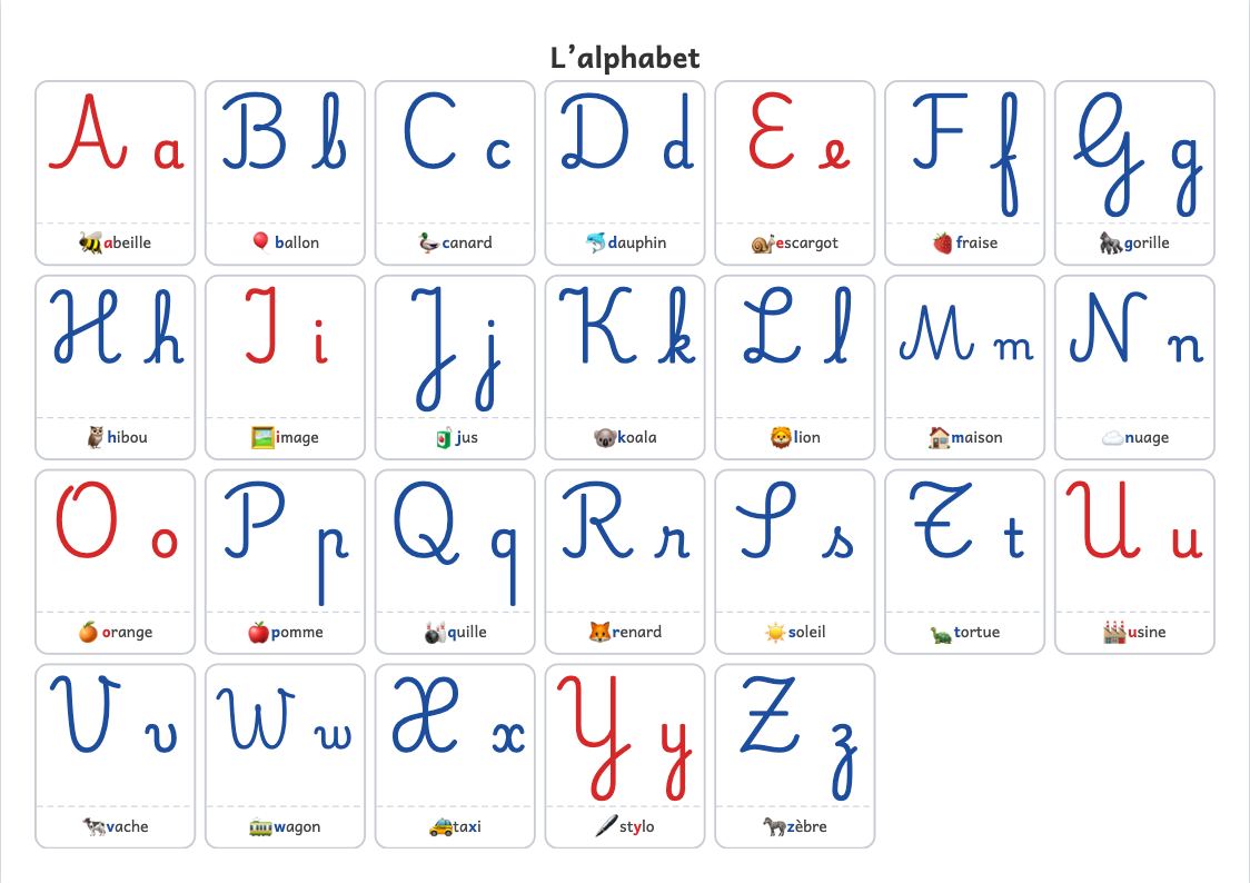 Aperçu, page 1 : Affiche de l’alphabet en écriture attachée (cursive)