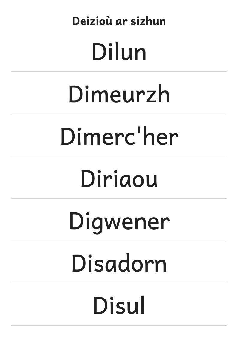 Rakwel, pajenn 1 : Skritell deizioù ar sizhun (skol-vamm)