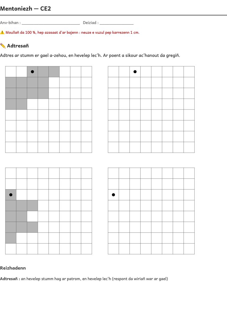Rakwel, pajenn 1 : Géométrie — Reproduire ou tracer des figures sur quadrillage, à la règle puis à l’équerre et au compas