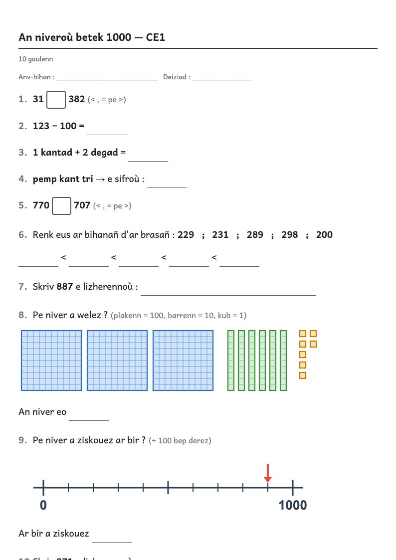 Rakwel, pajenn 1 : An niveroù betek {n}