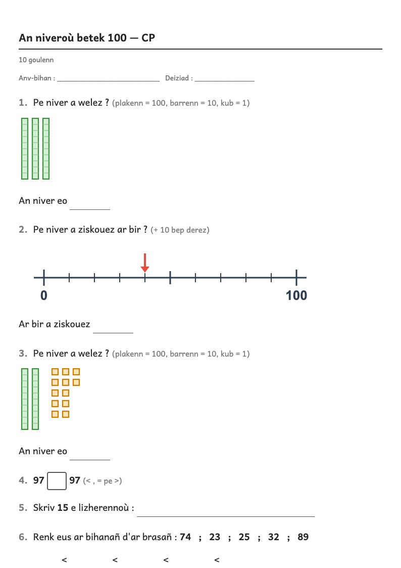 Rakwel, pajenn 1 : An niveroù betek {n}