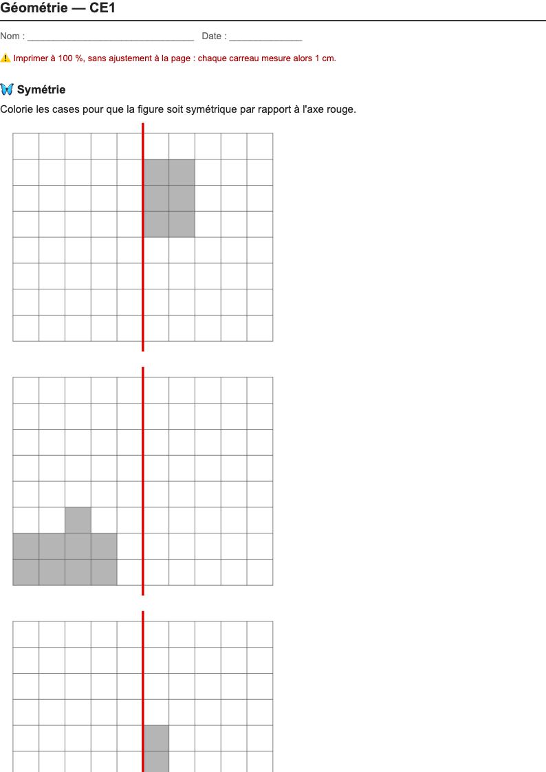 Géométrie — CE1 : fiches d'exercices à imprimer