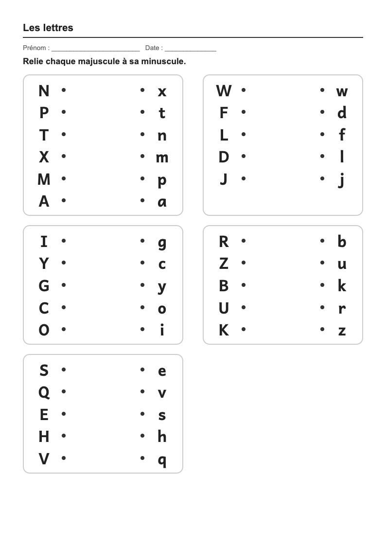 Les lettres — GS → CP : fiches d'exercices à imprimer