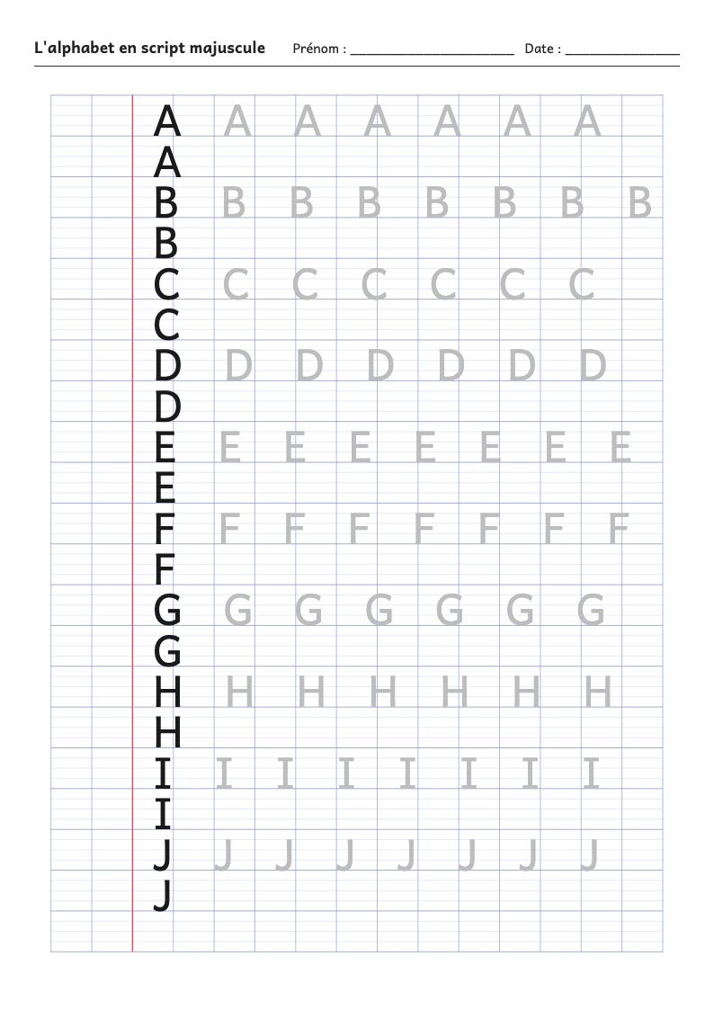 Aperçu : Fiches d'écriture : l'alphabet en script majuscule