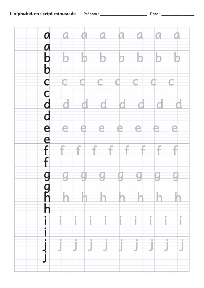 Aperçu : Fiches d'écriture : l'alphabet en script minuscule